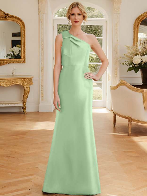 One-Shoulder Sleeveless Satin Mother of the Bride Dress with Bowknot Sheath/Column-27prom