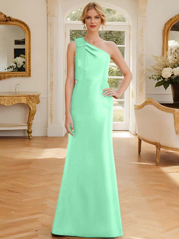 One-Shoulder Sleeveless Satin Mother of the Bride Dress with Bowknot Sheath/Column-27prom