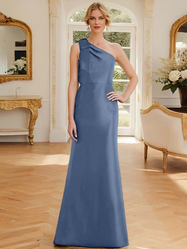 One-Shoulder Sleeveless Satin Mother of the Bride Dress with Bowknot Sheath/Column-27prom