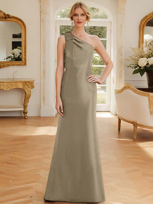 One-Shoulder Sleeveless Satin Mother of the Bride Dress with Bowknot Sheath/Column-27prom