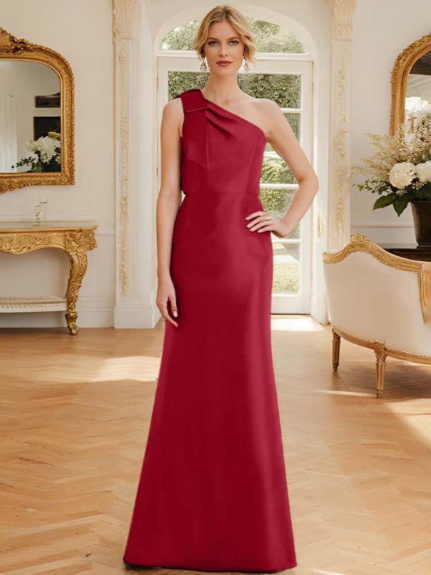 One-Shoulder Sleeveless Satin Mother of the Bride Dress with Bowknot Sheath/Column-27prom