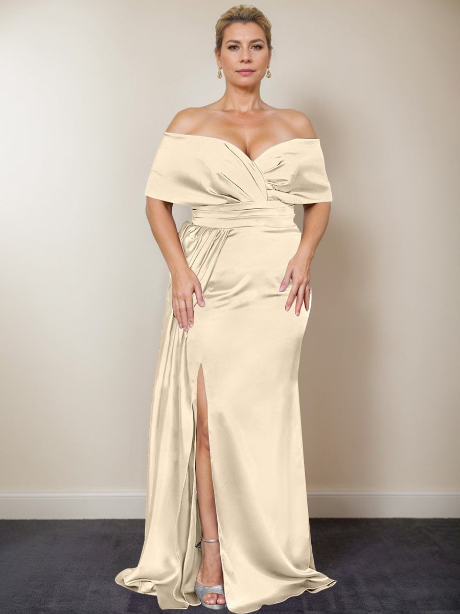 Plus Size Off-the-Shoulder Mother of the Bride Trumpet/Mermaid Dress with Side Split