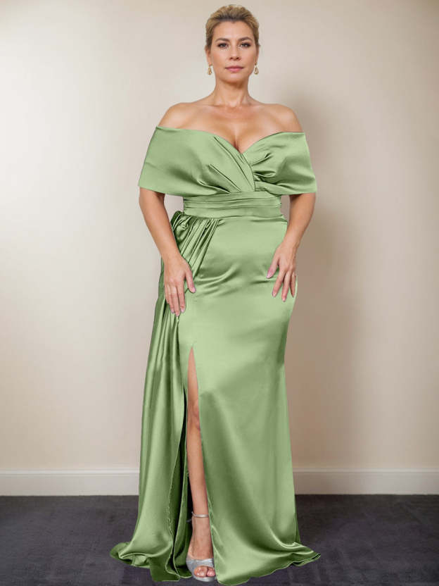 Plus Size Off-the-Shoulder Mother of the Bride Trumpet/Mermaid Dress with Side Split