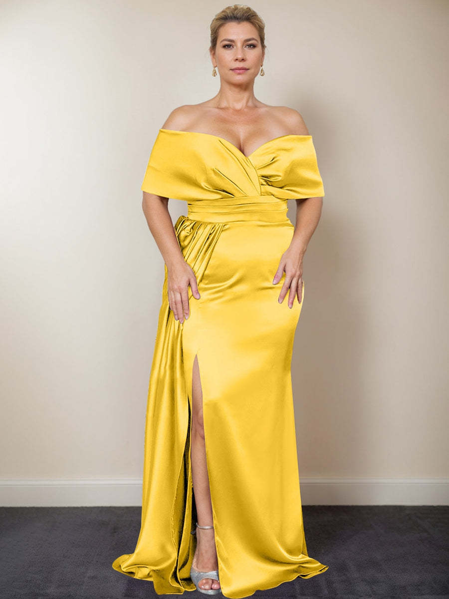 Plus Size Off-the-Shoulder Mother of the Bride Trumpet/Mermaid Dress with Side Split
