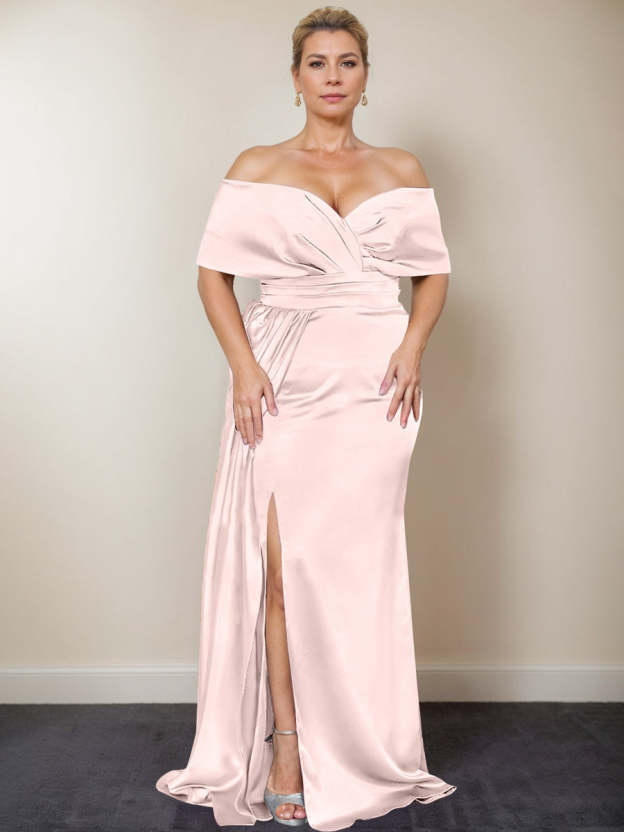 Plus Size Off-the-Shoulder Mother of the Bride Trumpet/Mermaid Dress with Side Split