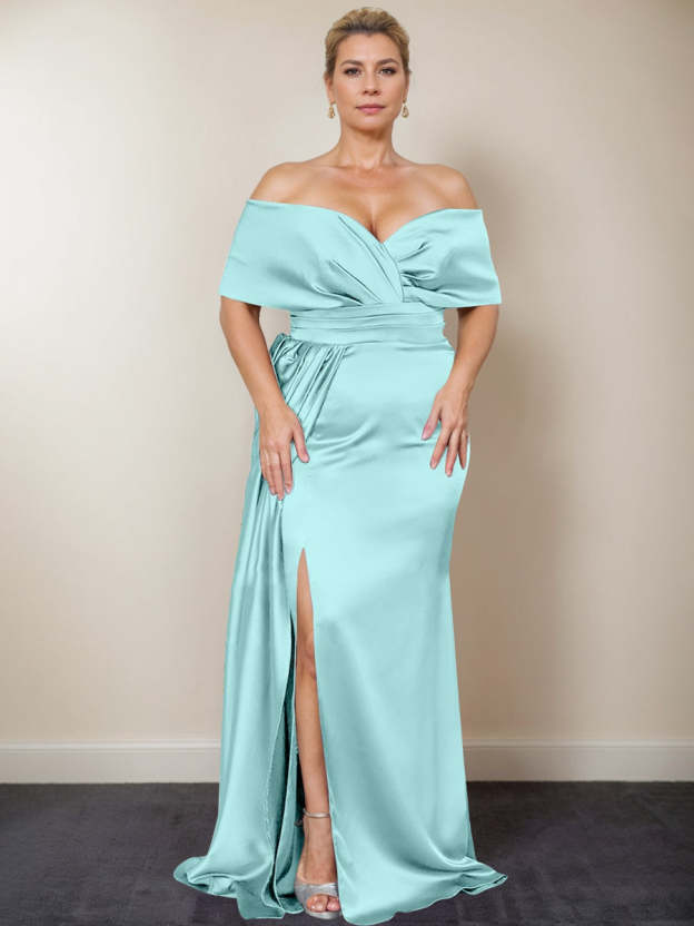 Plus Size Off-the-Shoulder Mother of the Bride Trumpet/Mermaid Dress with Side Split