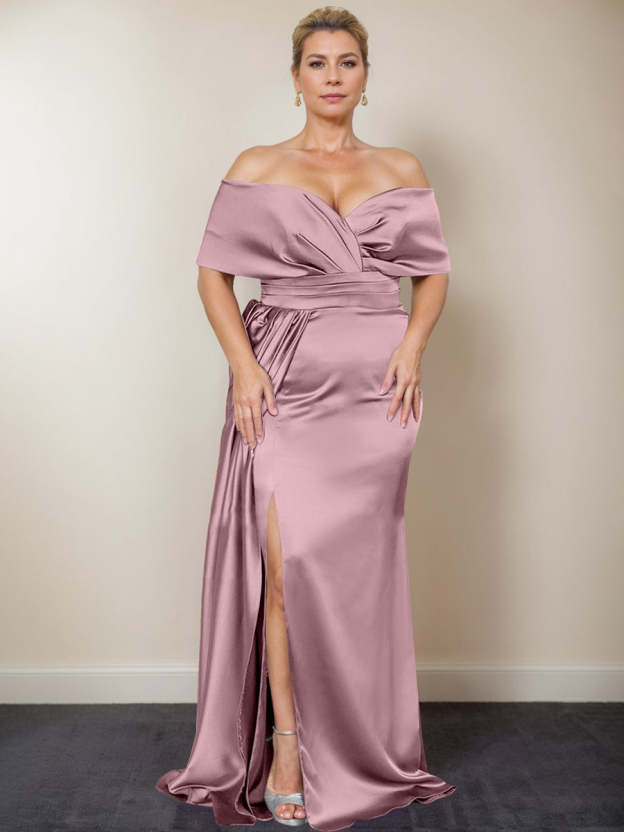 Plus Size Off-the-Shoulder Mother of the Bride Trumpet/Mermaid Dress with Side Split