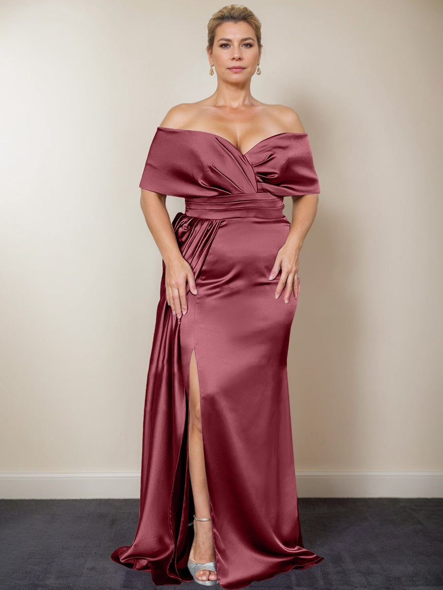 Plus Size Off-the-Shoulder Mother of the Bride Trumpet/Mermaid Dress with Side Split