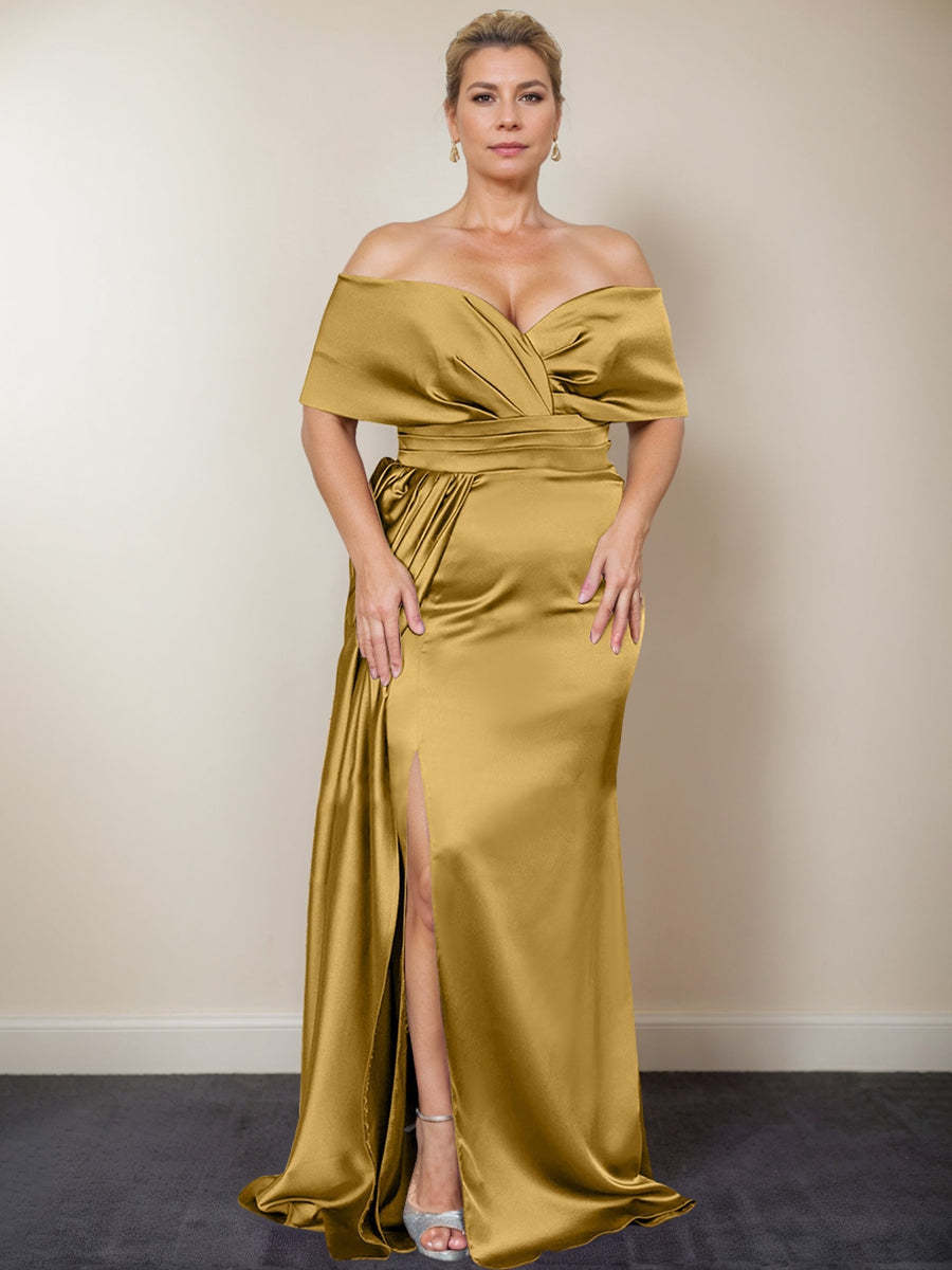 Plus Size Off-the-Shoulder Mother of the Bride Trumpet/Mermaid Dress with Side Split
