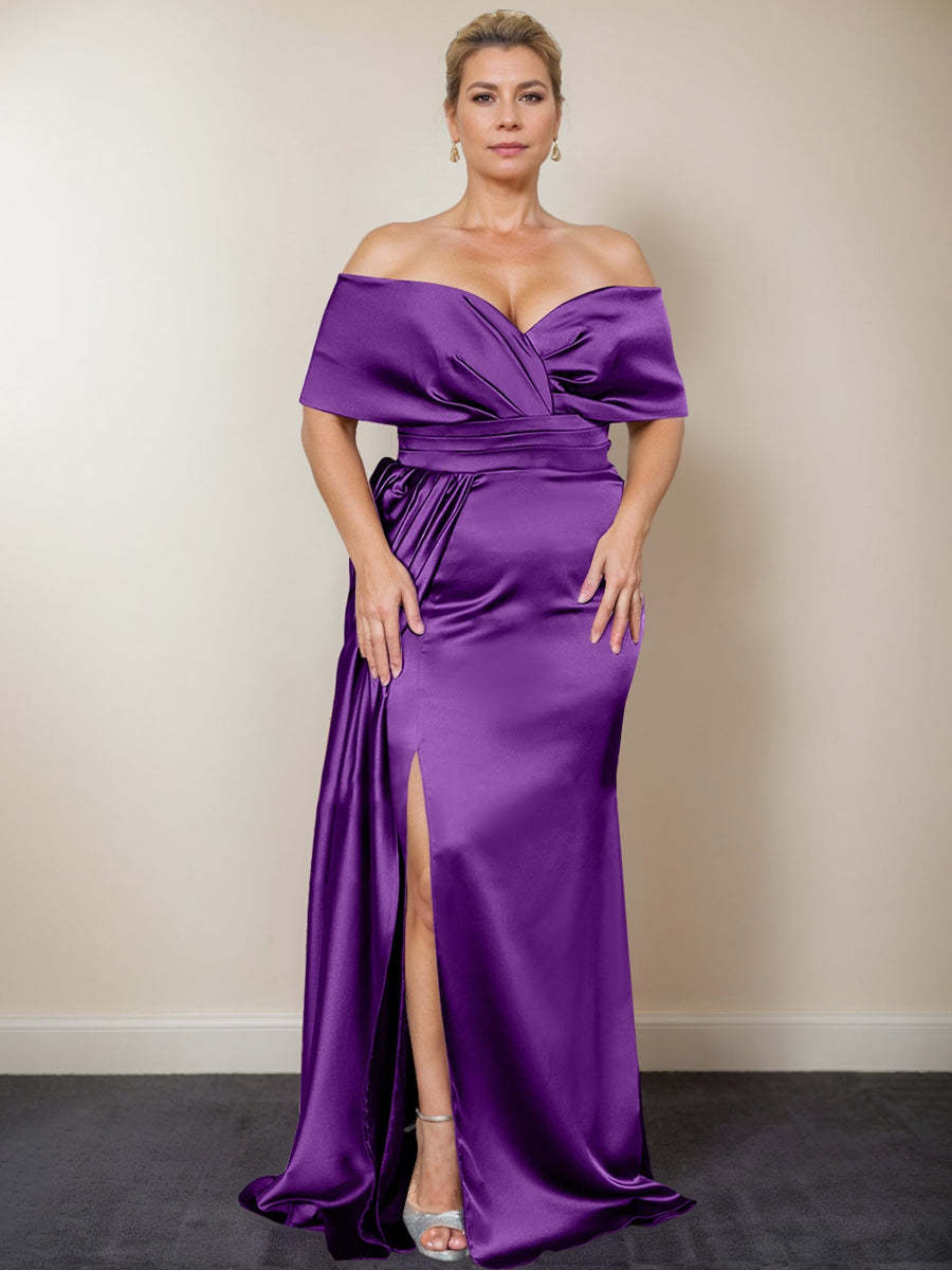 Plus Size Off-the-Shoulder Mother of the Bride Trumpet/Mermaid Dress with Side Split
