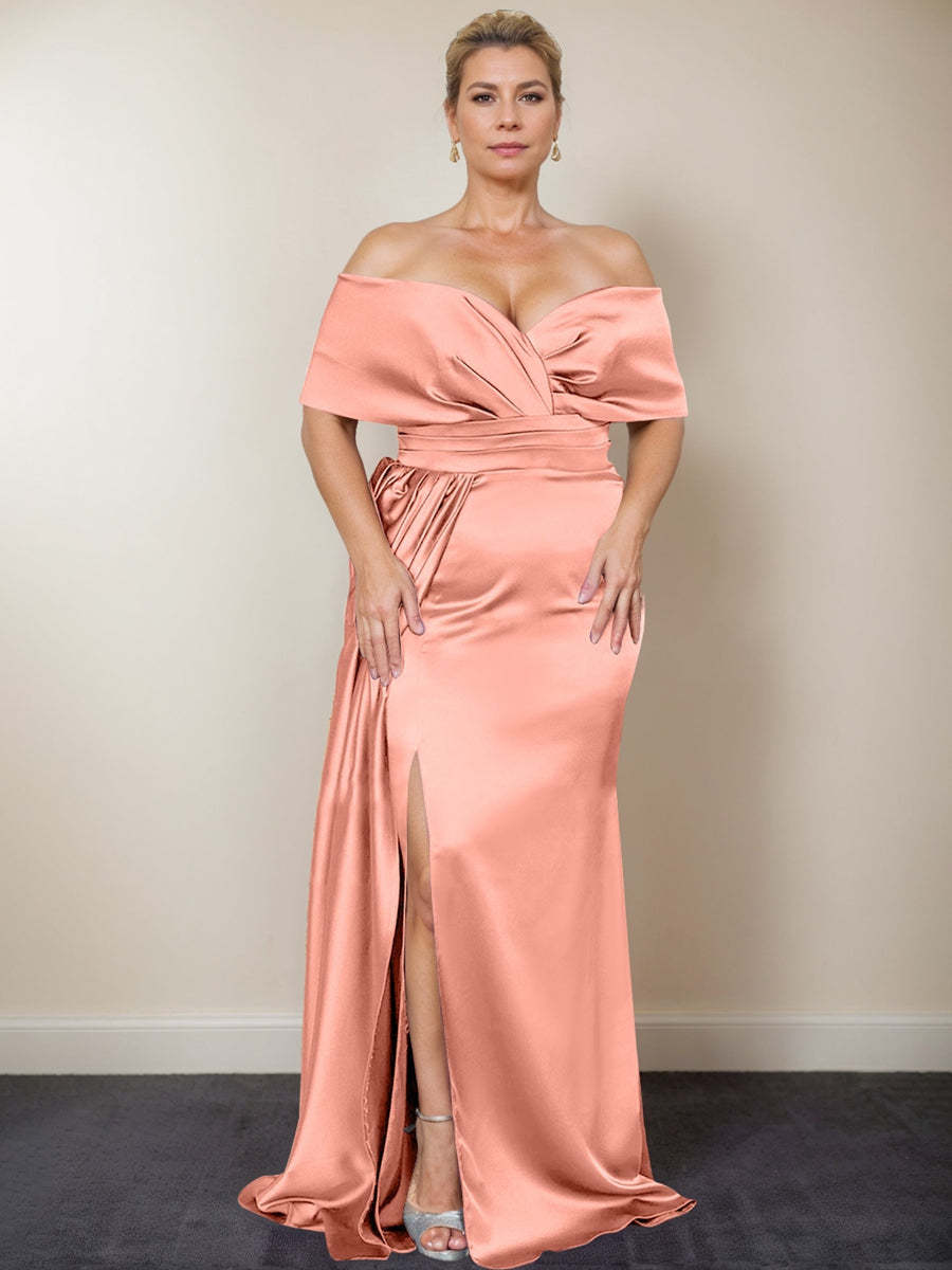 Plus Size Off-the-Shoulder Mother of the Bride Trumpet/Mermaid Dress with Side Split