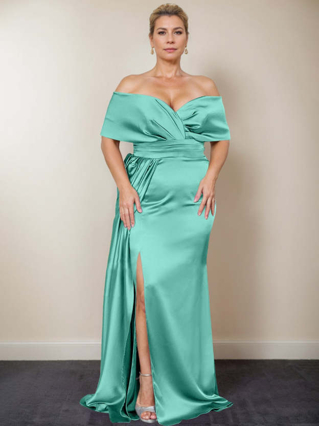 Plus Size Off-the-Shoulder Mother of the Bride Trumpet/Mermaid Dress with Side Split