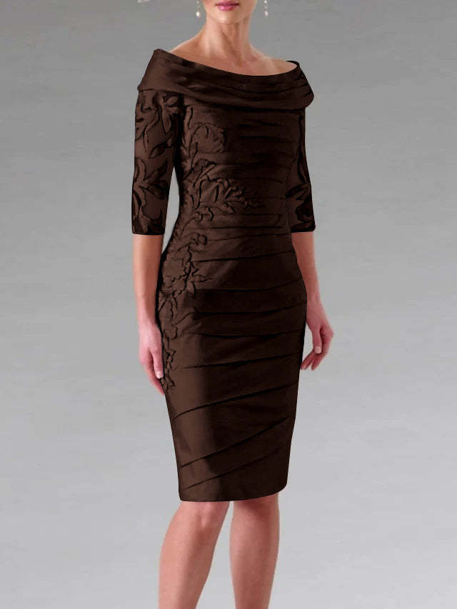 Half-Sleeve Knee-Length Sheath/Column Mother of the Bride Dress with Ruching and Appliques-27prom
