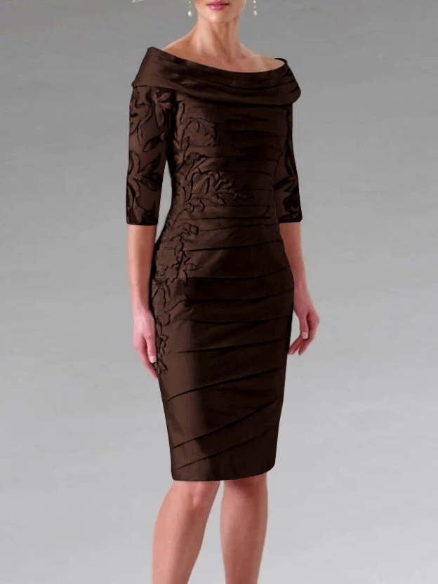 Half-Sleeve Knee-Length Sheath/Column Mother of the Bride Dress with Ruching and Appliques-27prom