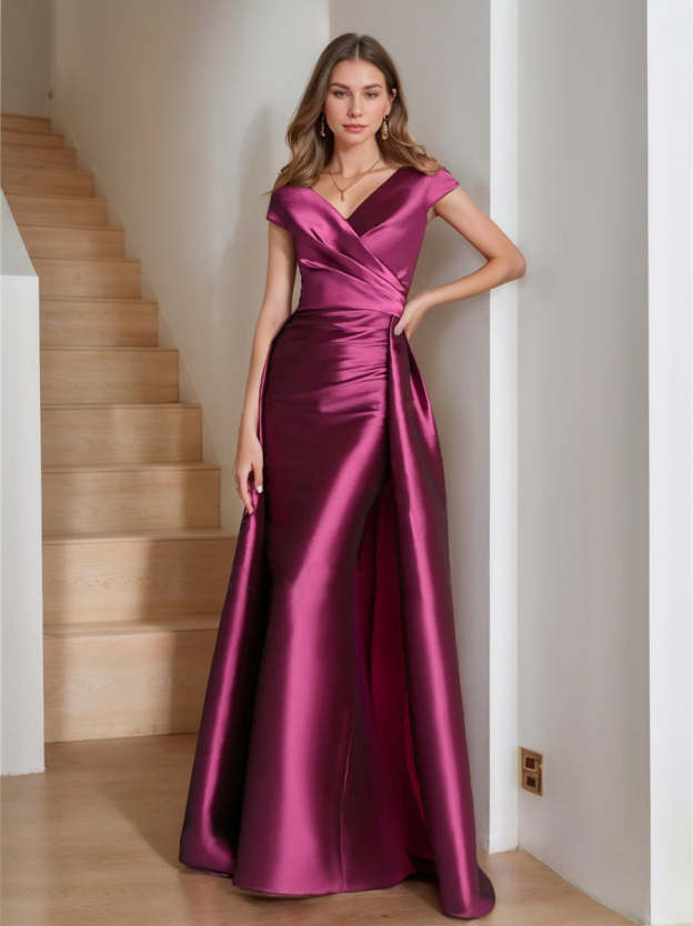 Sleeveless Satin V-Neck Sheath Dress for the Mother of the Bride-27prom
