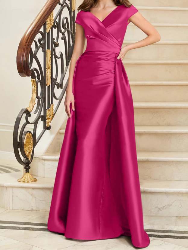 Sleeveless Satin V-Neck Sheath Dress for the Mother of the Bride-27prom