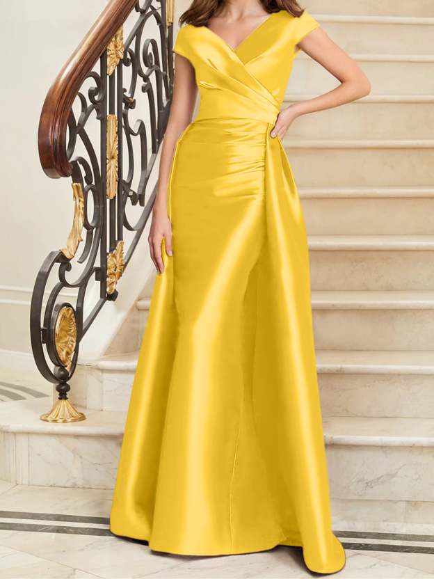 Sleeveless Satin V-Neck Sheath Dress for the Mother of the Bride-27prom