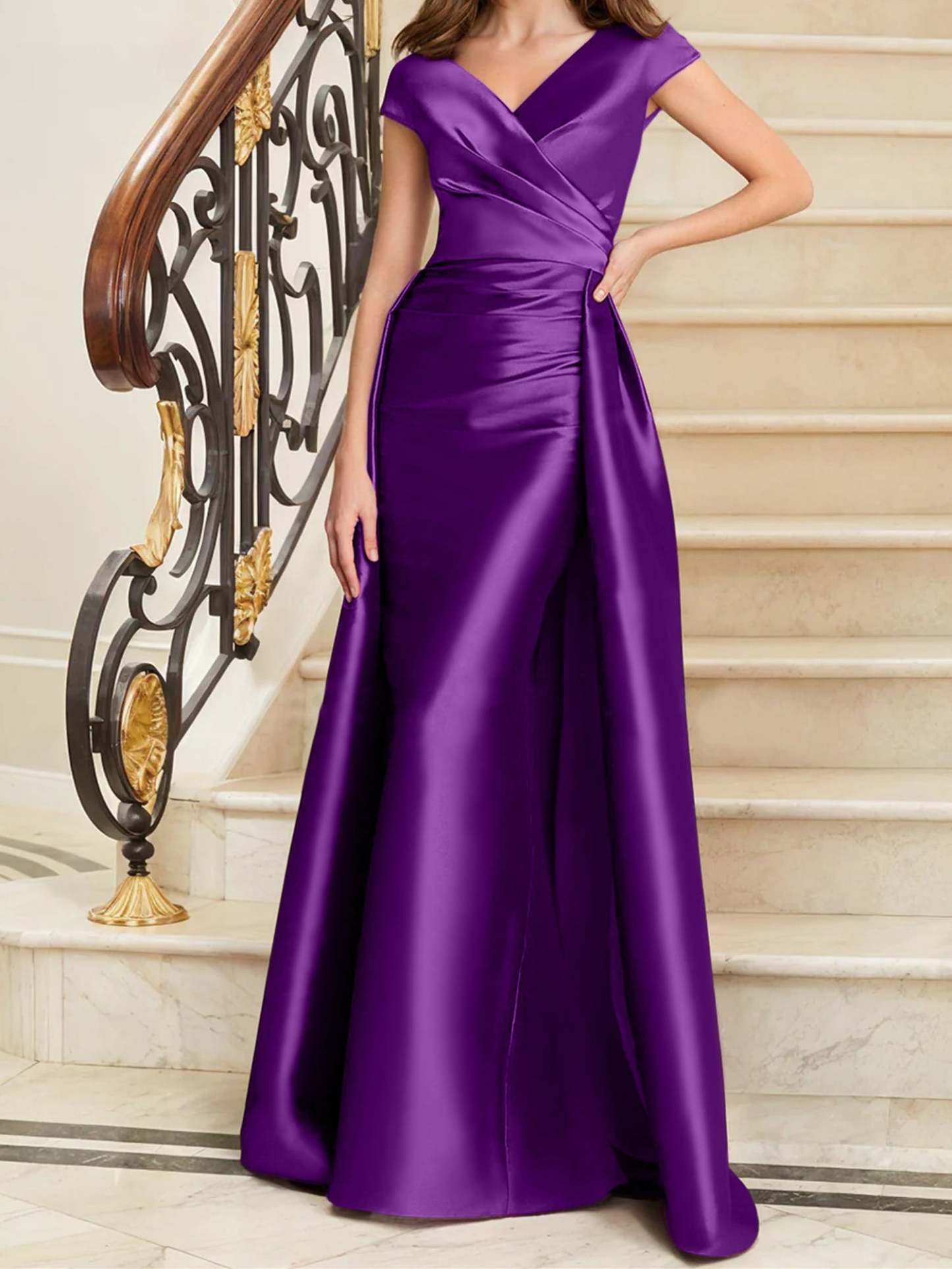 Sleeveless Satin V-Neck Sheath Dress for the Mother of the Bride-27prom