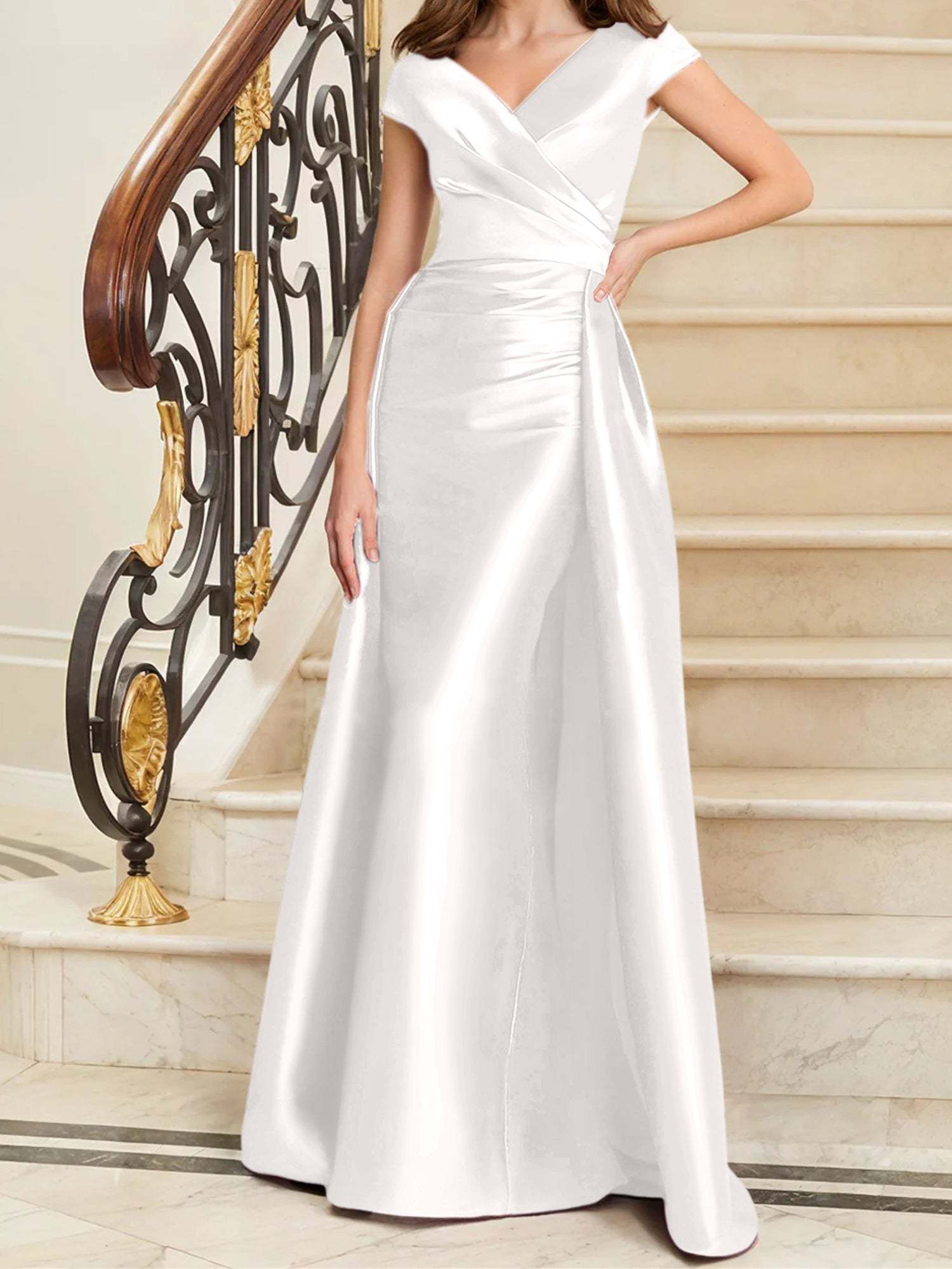 Sleeveless Satin V-Neck Sheath Dress for the Mother of the Bride-27prom