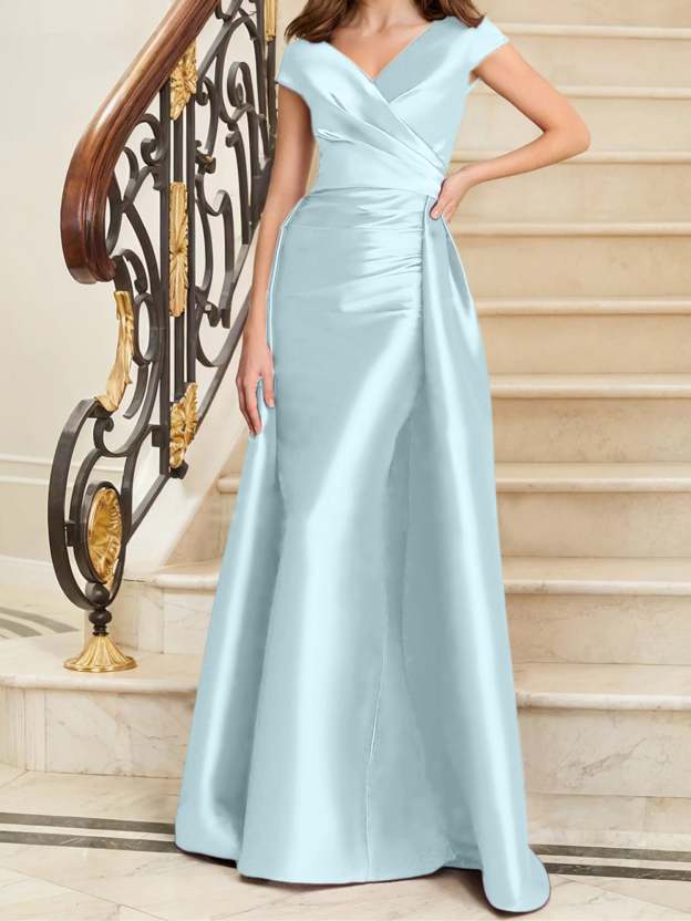 Sleeveless Satin V-Neck Sheath Dress for the Mother of the Bride-27prom