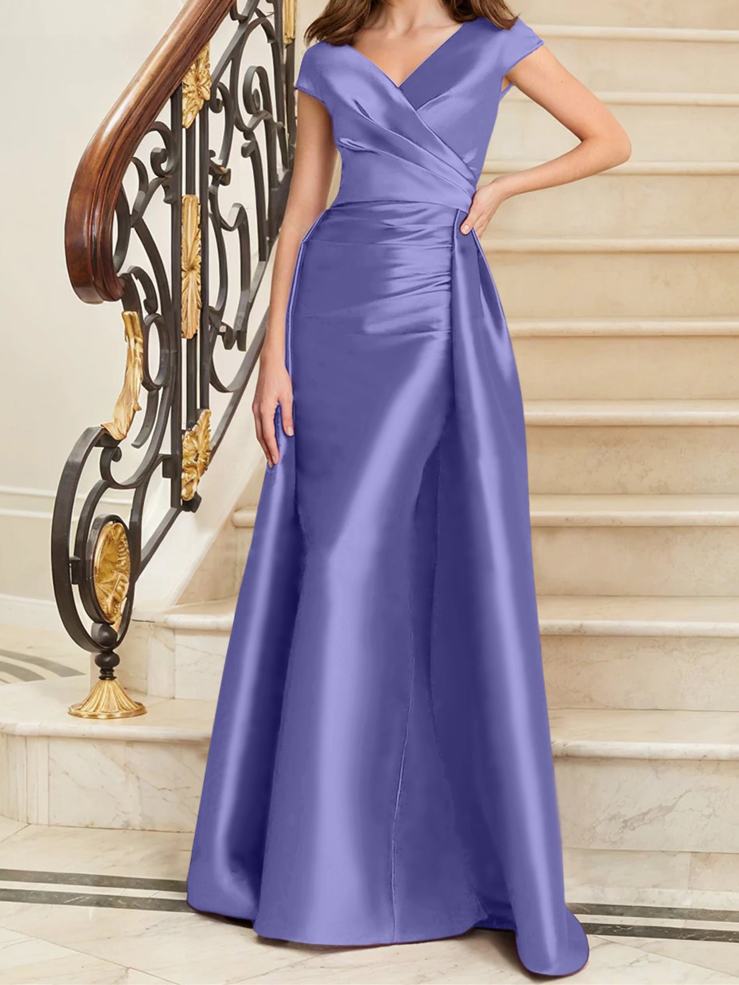 Sleeveless Satin V-Neck Sheath Dress for the Mother of the Bride-27prom