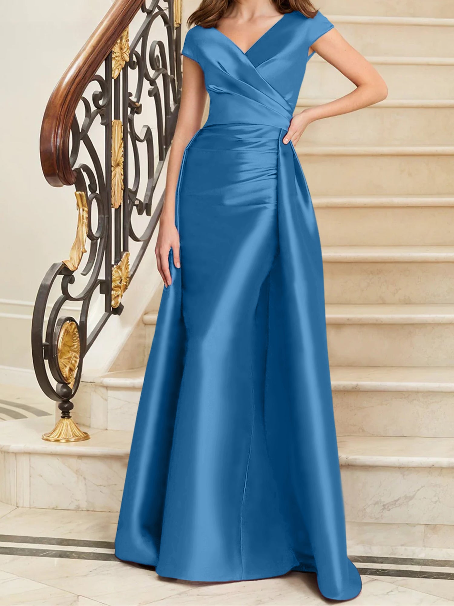 Sleeveless Satin V-Neck Sheath Dress for the Mother of the Bride-27prom