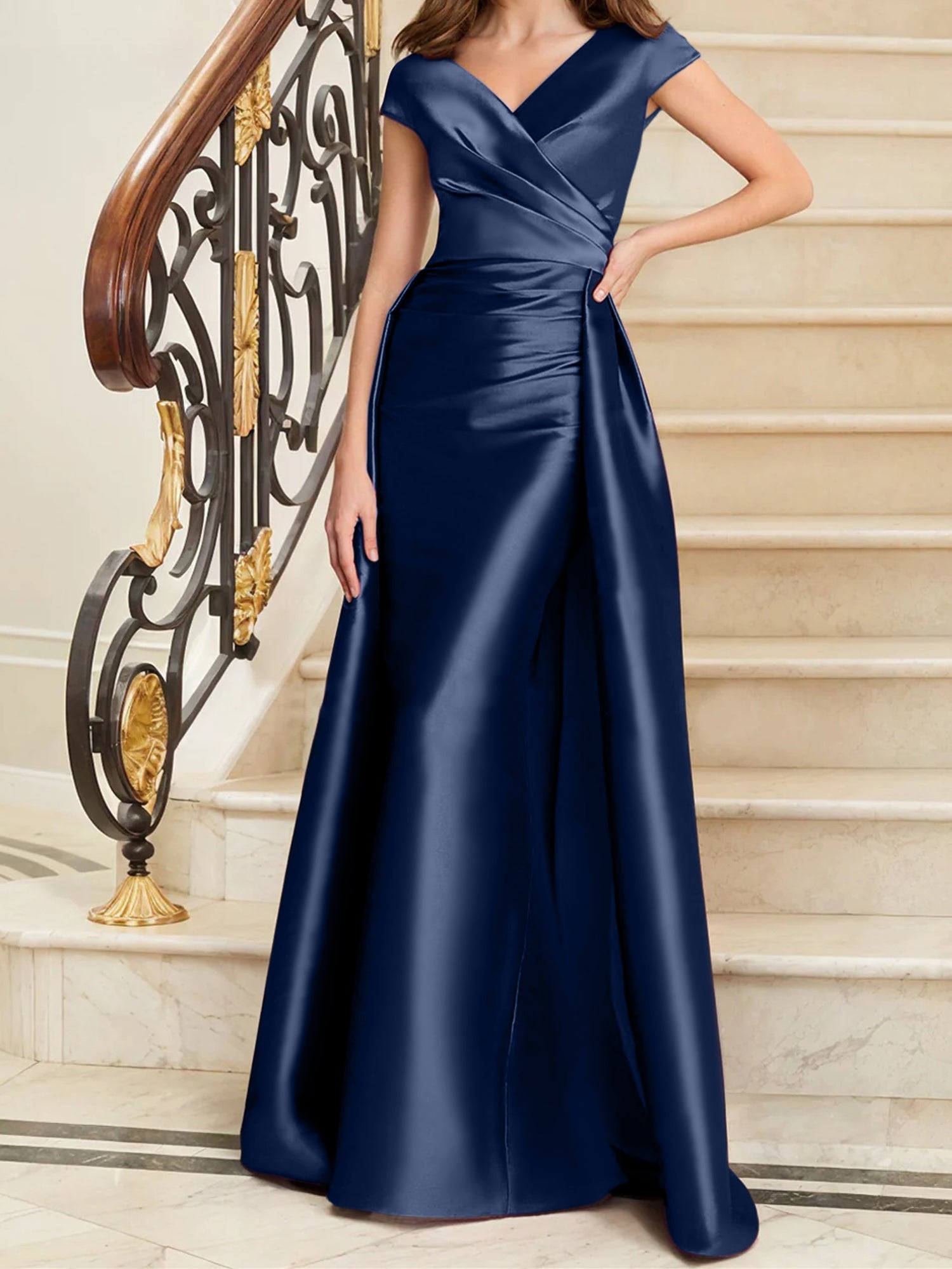 Sleeveless Satin V-Neck Sheath Dress for the Mother of the Bride-27prom