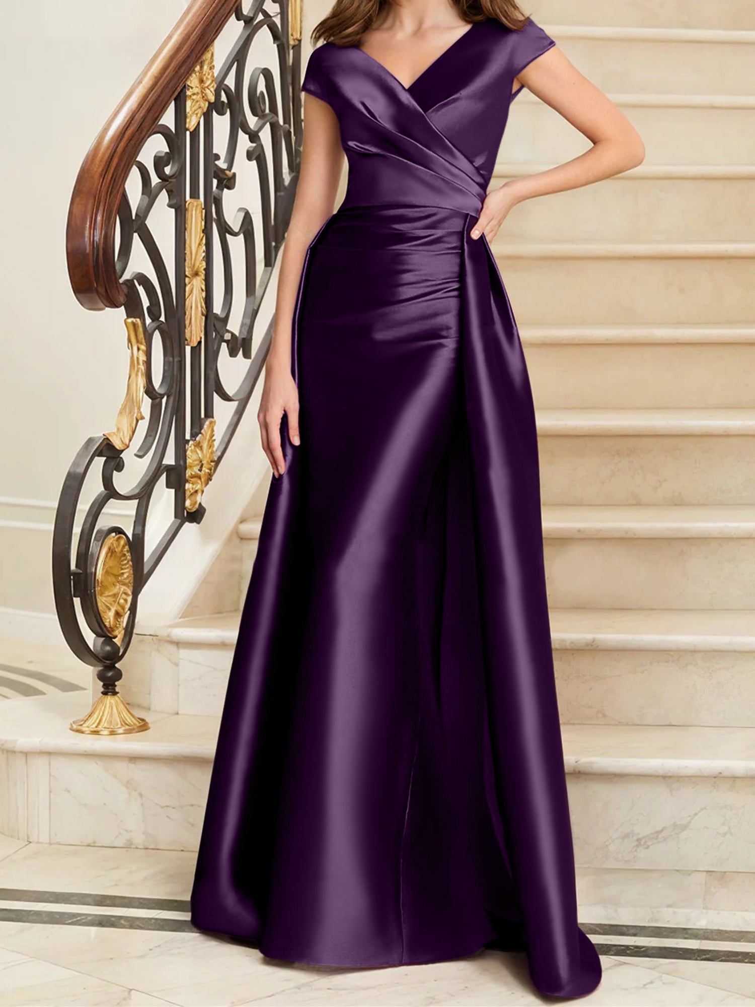Sleeveless Satin V-Neck Sheath Dress for the Mother of the Bride-27prom