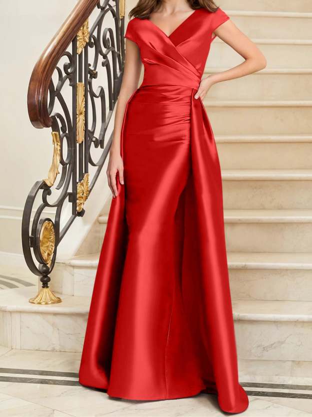 Sleeveless Satin V-Neck Sheath Dress for the Mother of the Bride-27prom