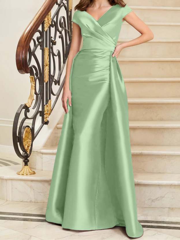 Sleeveless Satin V-Neck Sheath Dress for the Mother of the Bride-27prom