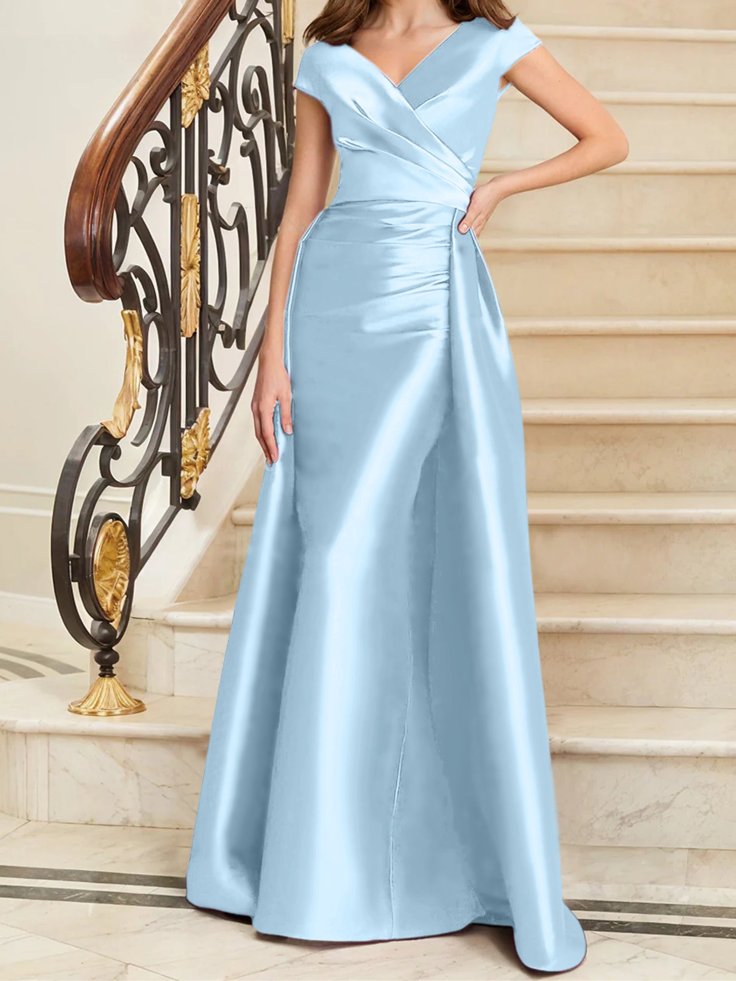 Sleeveless Satin V-Neck Sheath Dress for the Mother of the Bride-27prom
