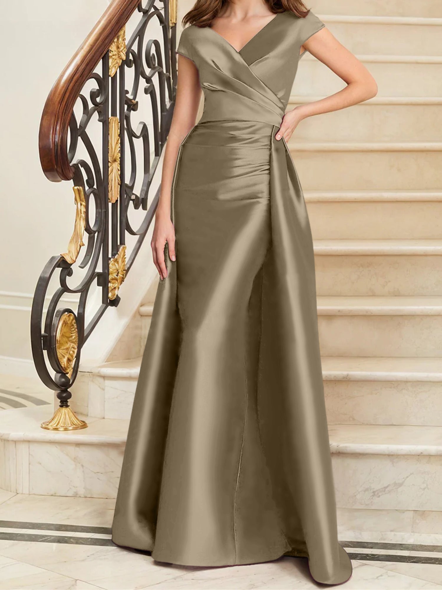 Sleeveless Satin V-Neck Sheath Dress for the Mother of the Bride-27prom