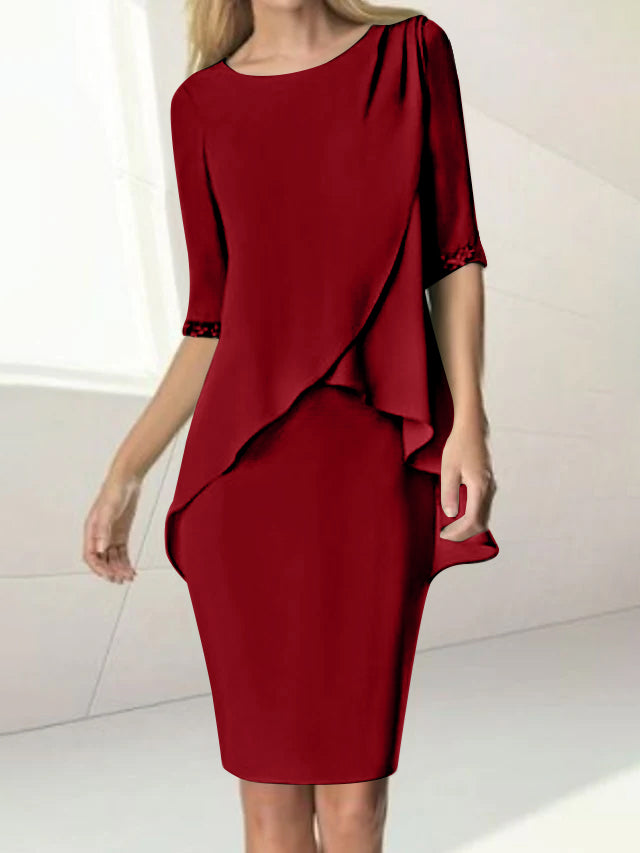 Knee-Length Beaded Sheath Dress with Ruching for the Mother of the Bride-27prom