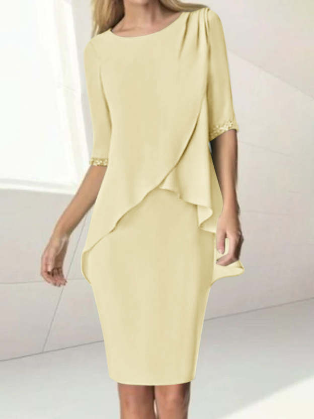 Knee-Length Beaded Sheath Dress with Ruching for the Mother of the Bride-27prom