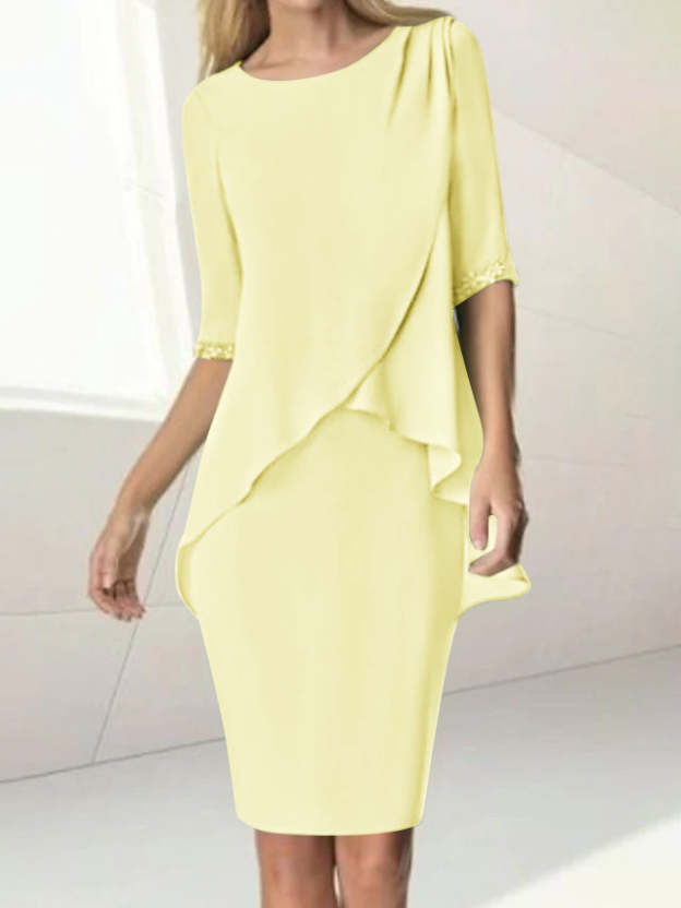 Knee-Length Beaded Sheath Dress with Ruching for the Mother of the Bride-27prom