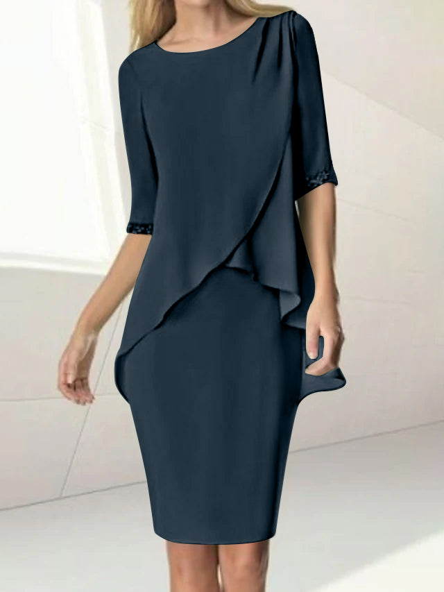 Knee-Length Beaded Sheath Dress with Ruching for the Mother of the Bride-27prom