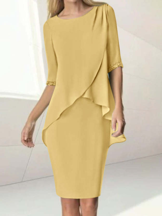 Knee-Length Beaded Sheath Dress with Ruching for the Mother of the Bride-27prom