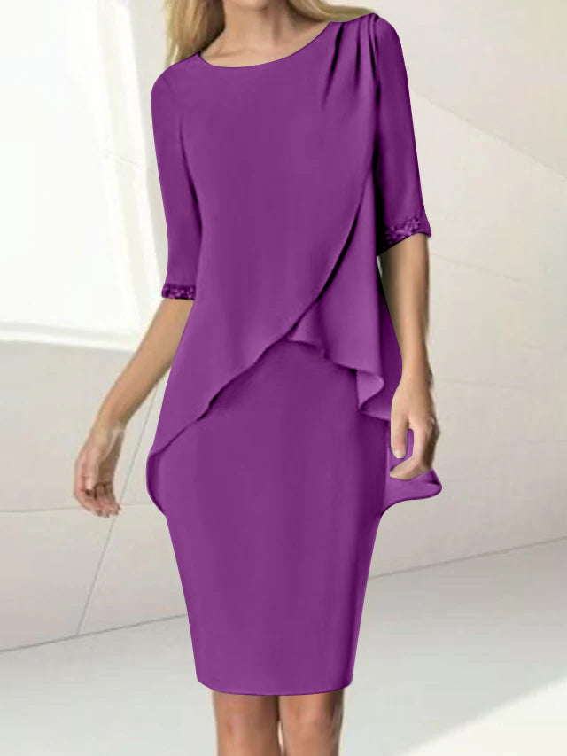 Knee-Length Beaded Sheath Dress with Ruching for the Mother of the Bride-27prom