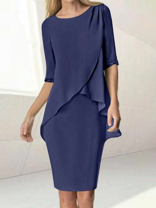 Knee-Length Beaded Sheath Dress with Ruching for the Mother of the Bride-27prom