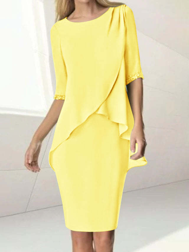 Knee-Length Beaded Sheath Dress with Ruching for the Mother of the Bride-27prom