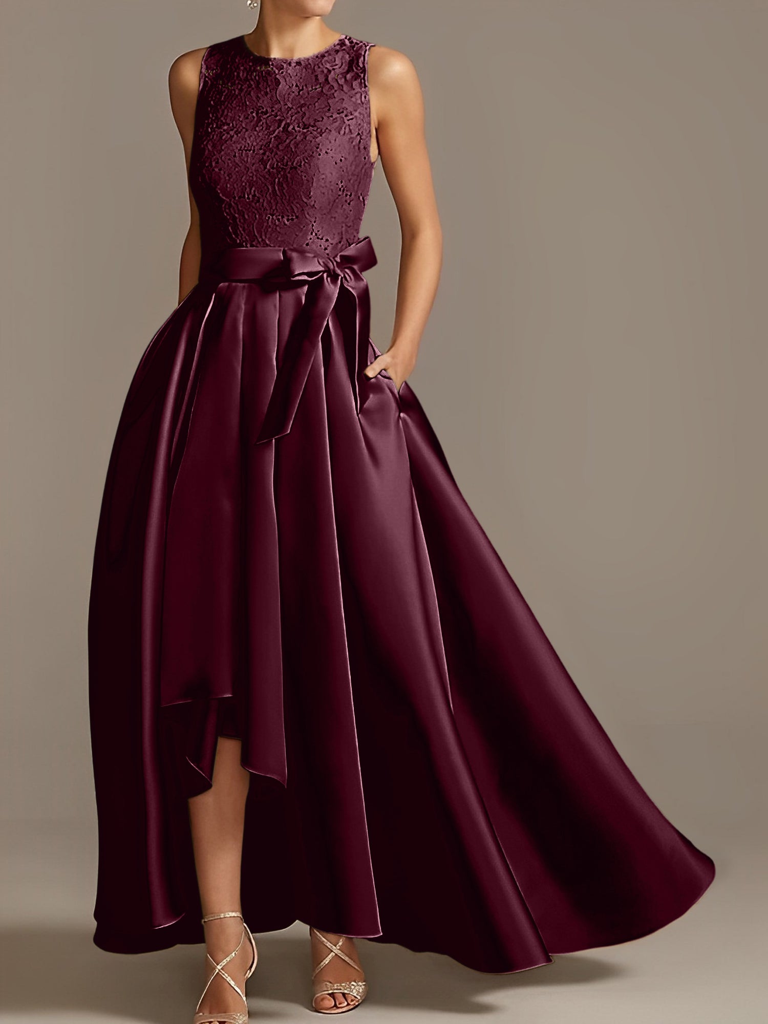 Asymmetrical Princess A-Line Sleeveless Mother Of The Bride Dress With Jewel Neck And Pleats-27prom