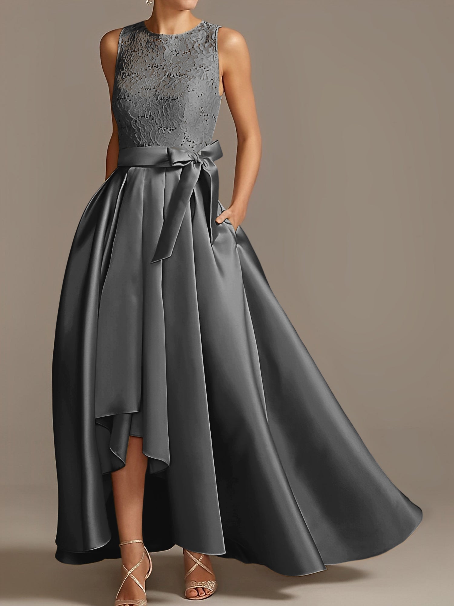 Asymmetrical Princess A-Line Sleeveless Mother Of The Bride Dress With Jewel Neck And Pleats-27prom
