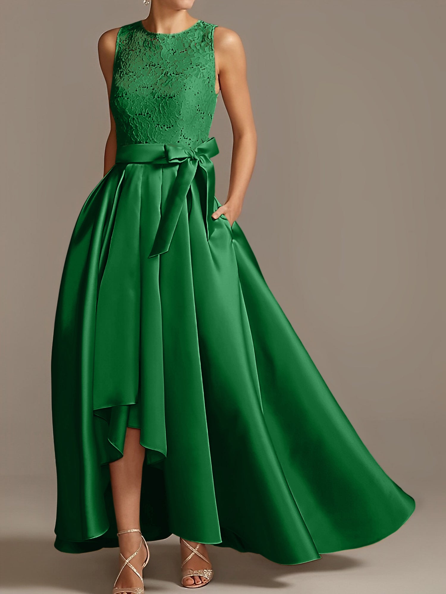 Asymmetrical Princess A-Line Sleeveless Mother Of The Bride Dress With Jewel Neck And Pleats-27prom