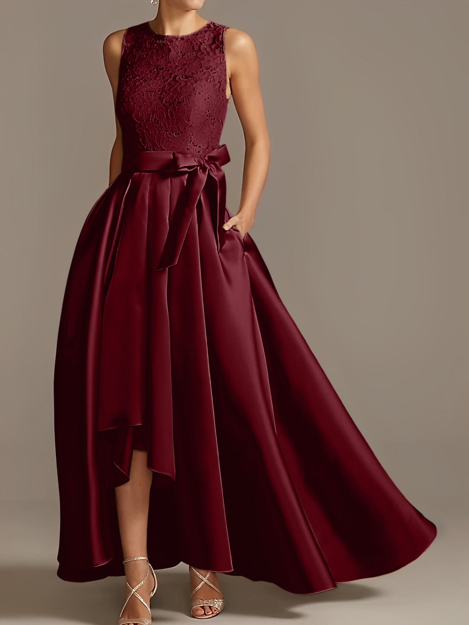 Asymmetrical Princess A-Line Sleeveless Mother Of The Bride Dress With Jewel Neck And Pleats-27prom