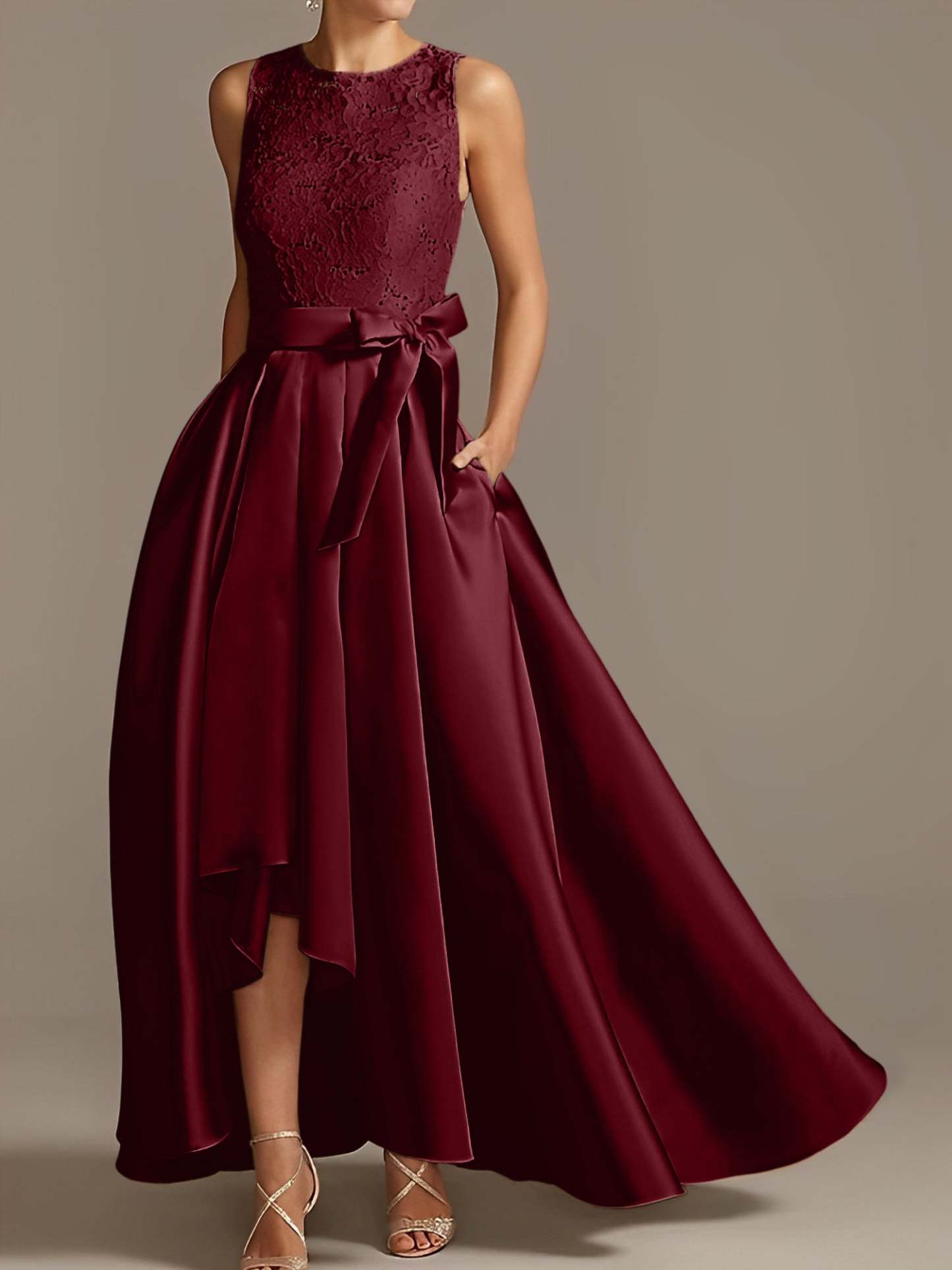 Asymmetrical Princess A-Line Sleeveless Mother Of The Bride Dress With Jewel Neck And Pleats-27prom