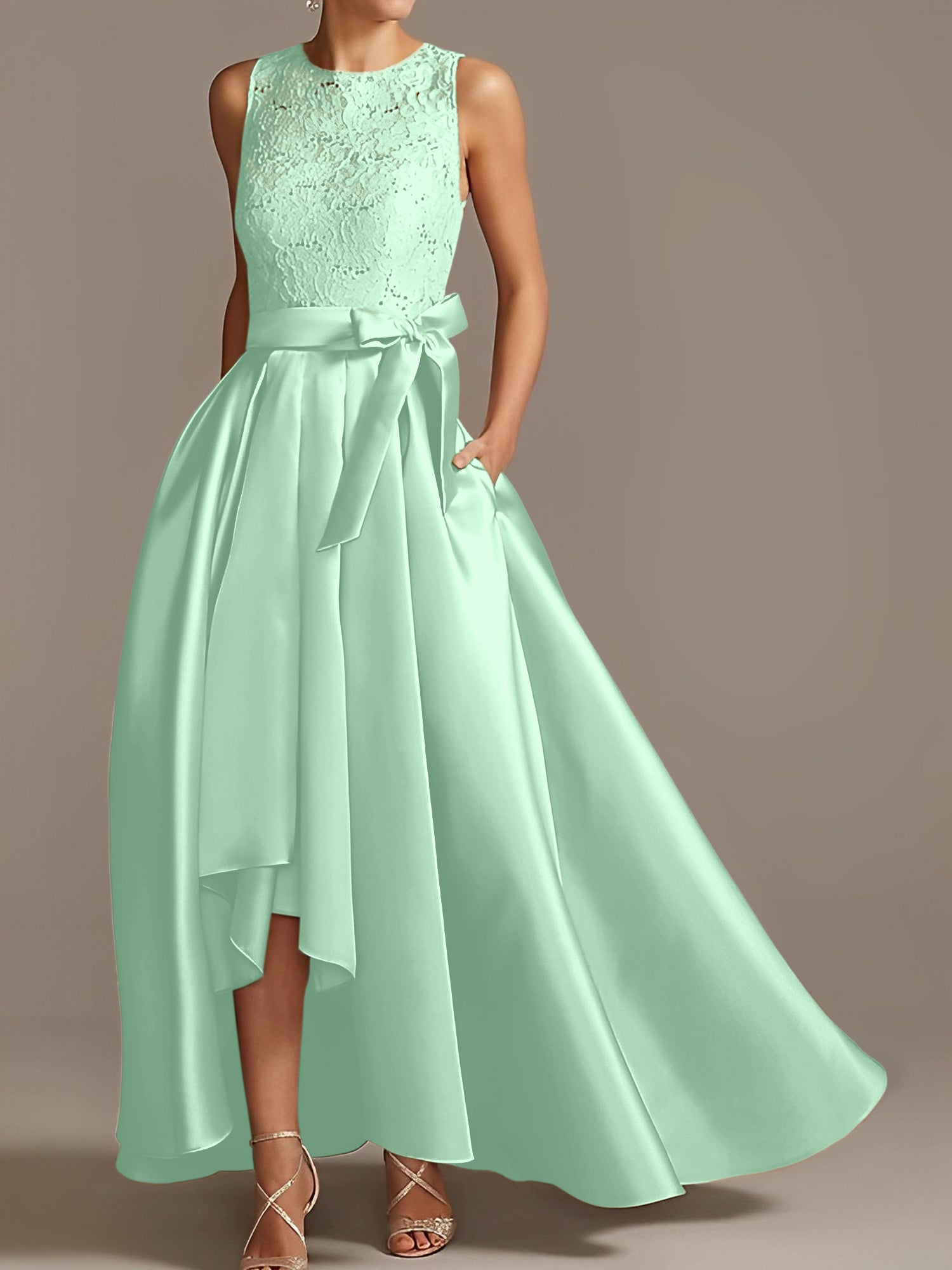Asymmetrical Princess A-Line Sleeveless Mother Of The Bride Dress With Jewel Neck And Pleats-27prom