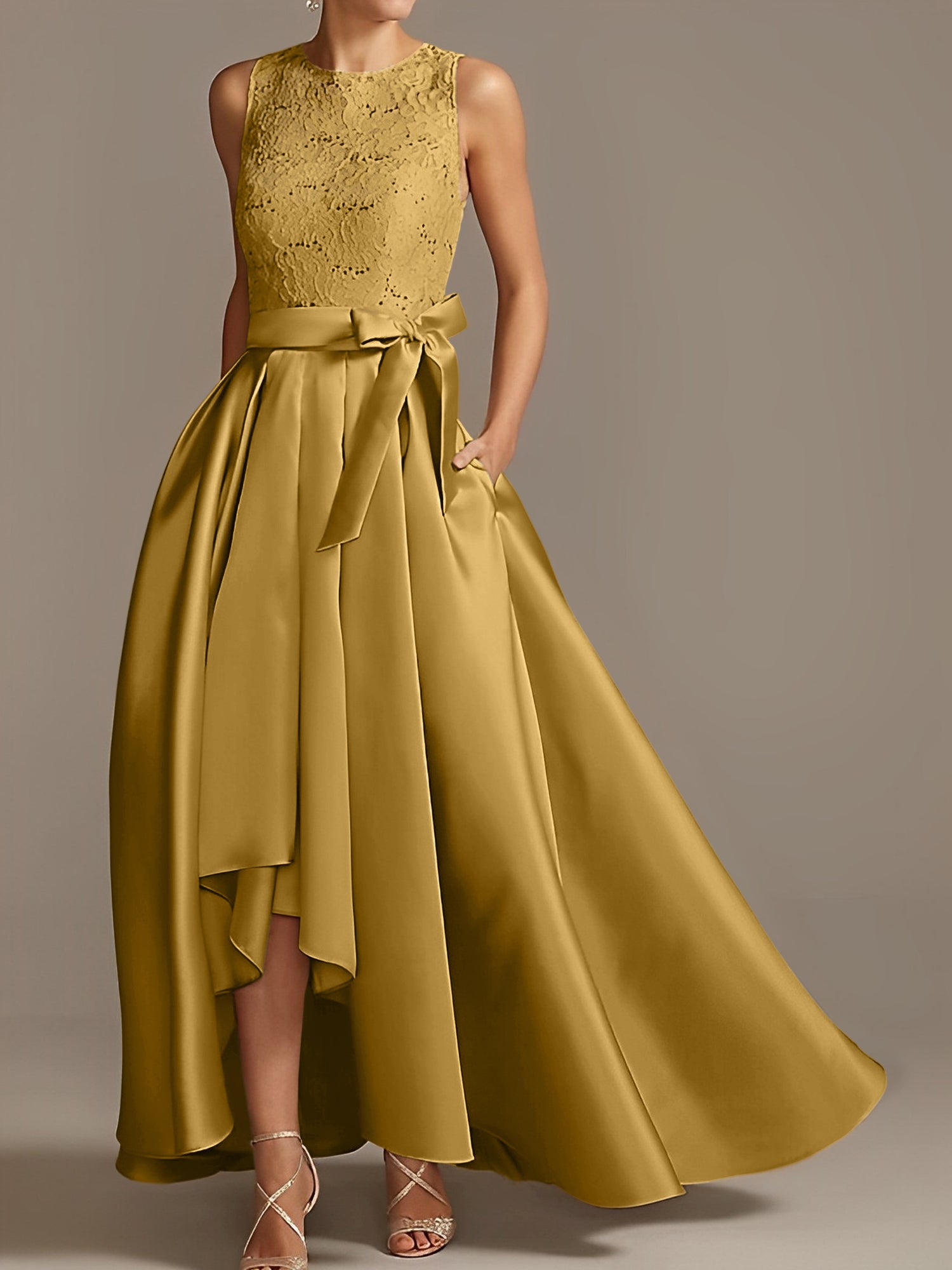 Asymmetrical Princess A-Line Sleeveless Mother Of The Bride Dress With Jewel Neck And Pleats-27prom
