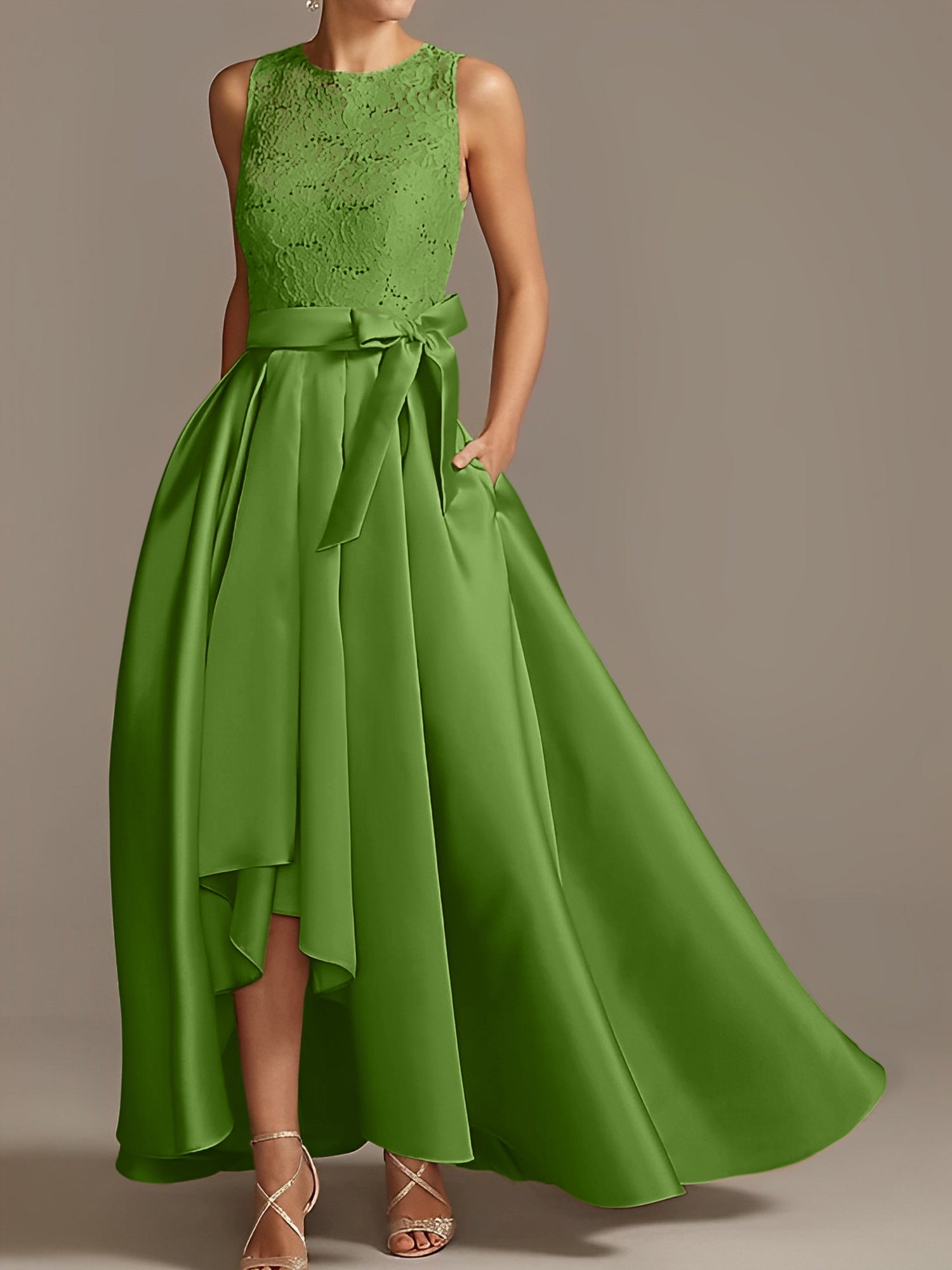 Asymmetrical Princess A-Line Sleeveless Mother Of The Bride Dress With Jewel Neck And Pleats-27prom