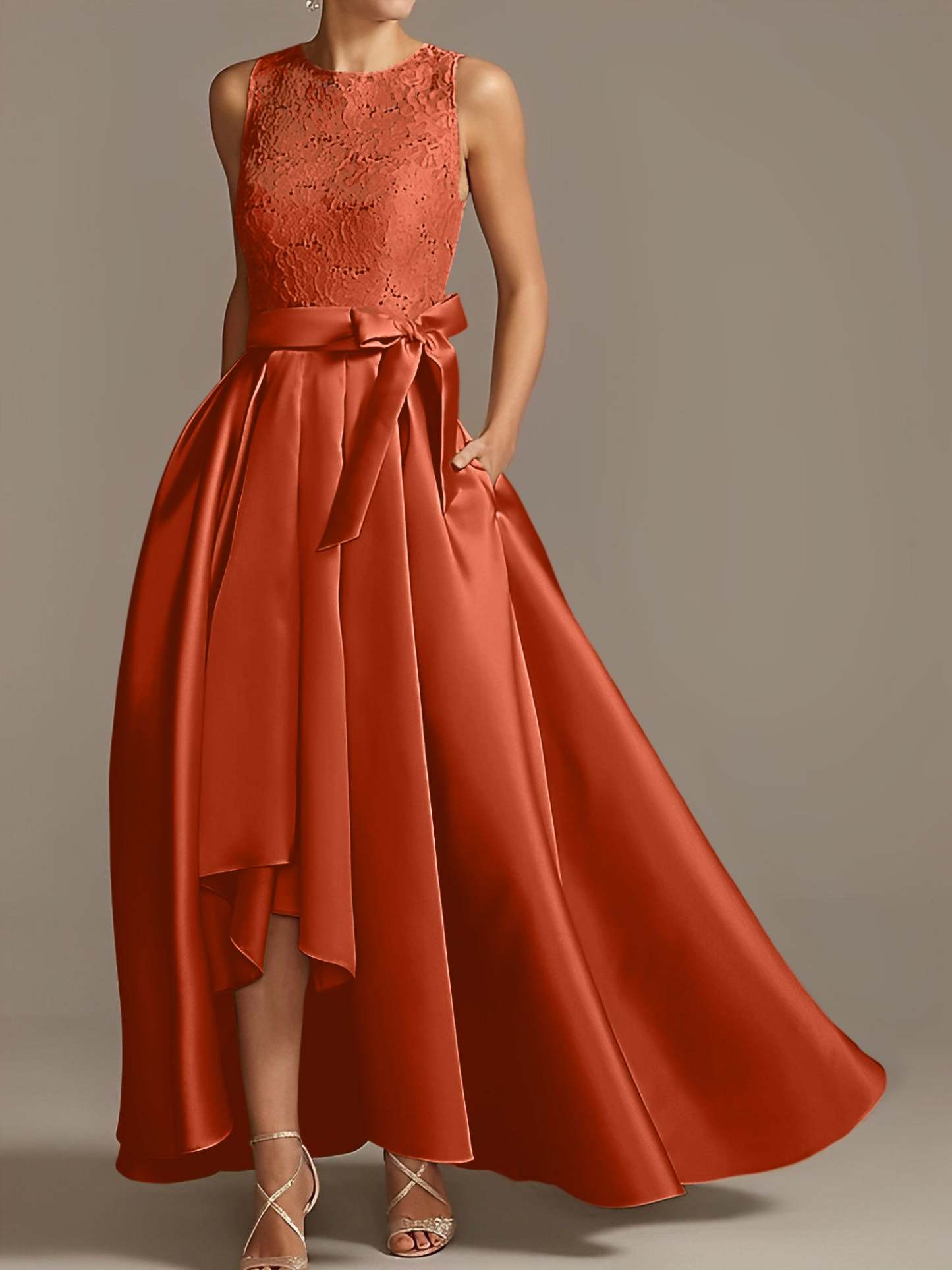 Asymmetrical Princess A-Line Sleeveless Mother Of The Bride Dress With Jewel Neck And Pleats-27prom