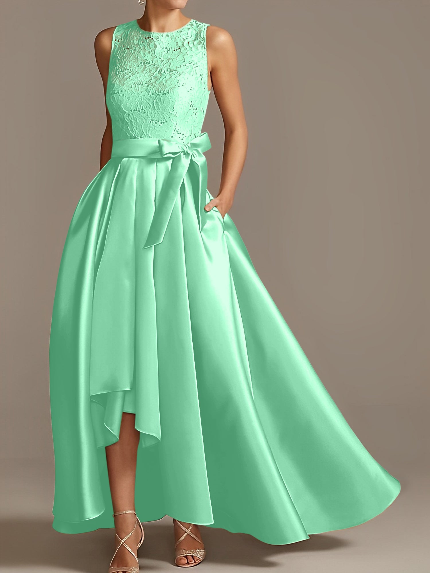 Asymmetrical Princess A-Line Sleeveless Mother Of The Bride Dress With Jewel Neck And Pleats-27prom